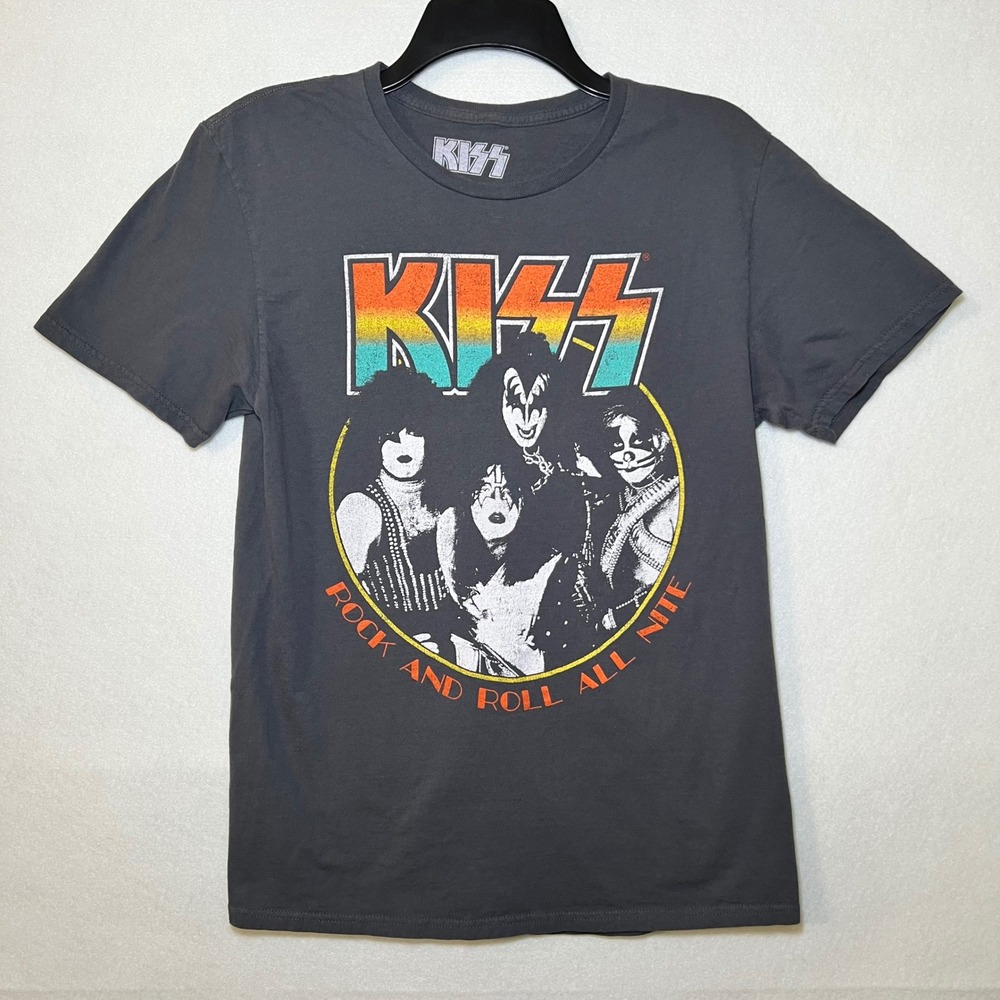 KISS Rock and Roll All Nite Graphic T-Shirt 2023 Grunge Retro Rocker Gray Mens M